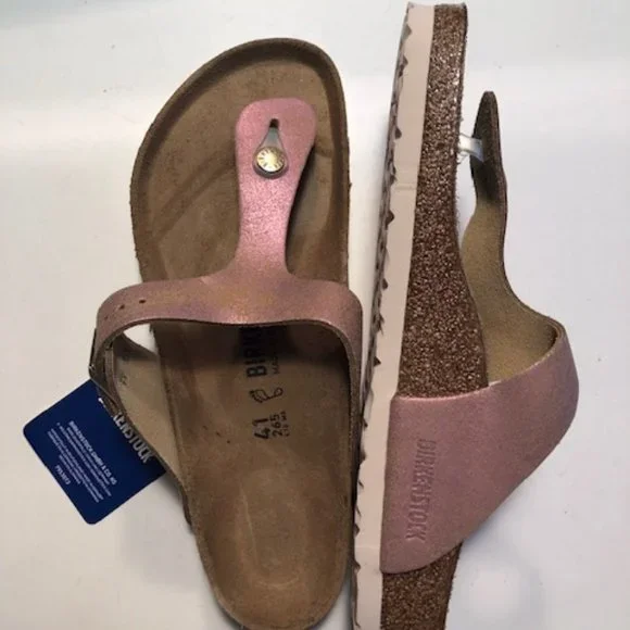 Birkenstock Gizeh BS Leather Thong Sandal. Metallic. Pink. Gold. Size: 6, 7, 10 - Picture 9 of 12